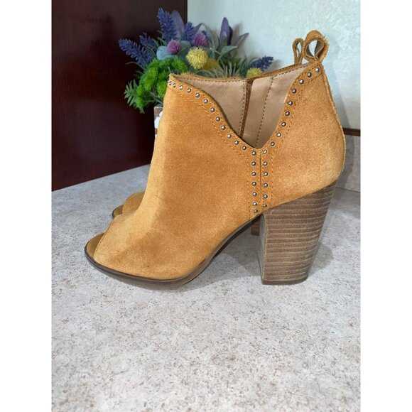 Lucky Brand Tan Suede Peep-Toe Booties W/Studded Trim & Side Zippers 8.5M - Picture 5 of 8